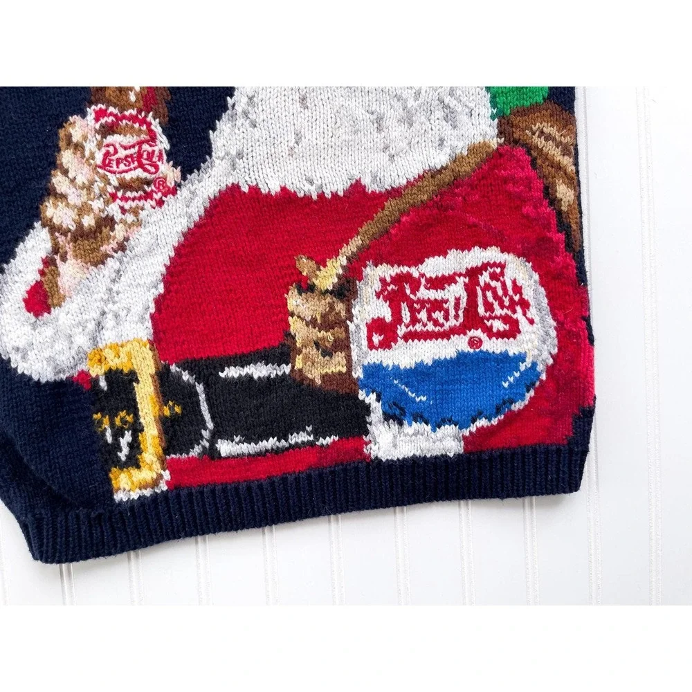 vtg Eagle's Eye Christmas Pepsi Santa hand knit sweater‎ size S